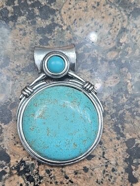 Turquoise Stone Silver Pendant - Blue Statement Necklace